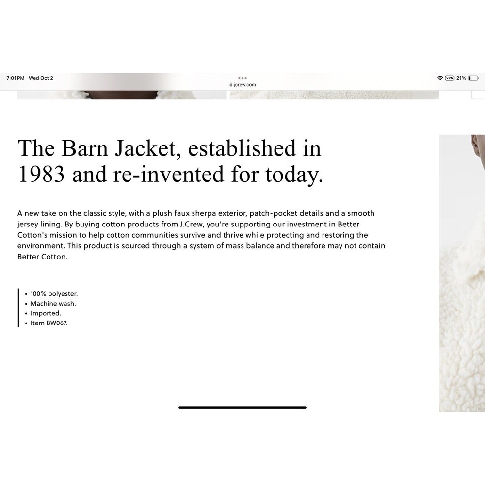 J. Crew Faux Sherpa Long Sleeve Barn Jacket Ivory L - Picture 10 of 14